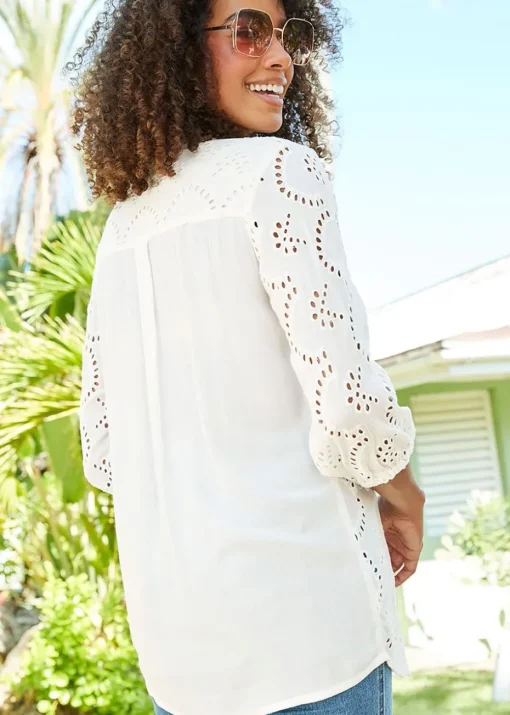 Cotton Traders Warm Cream Broiderie Blouse