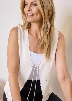 Cotton Traders Warm Cream Embroidered Waistcoat