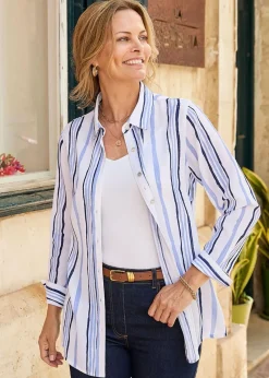 Cotton Traders Warm Cream Print Longline Blouse