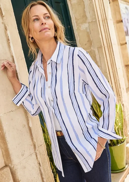 Cotton Traders Warm Cream Print Longline Blouse