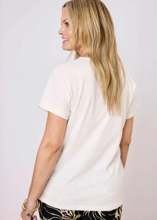 Cotton Traders Warm Cream Embroidered T Shirt