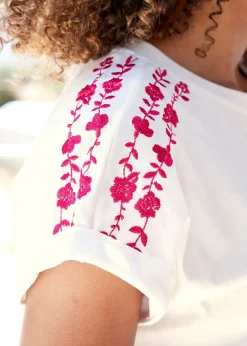 Cotton Traders Warm Cream Embroidered Jersey Top