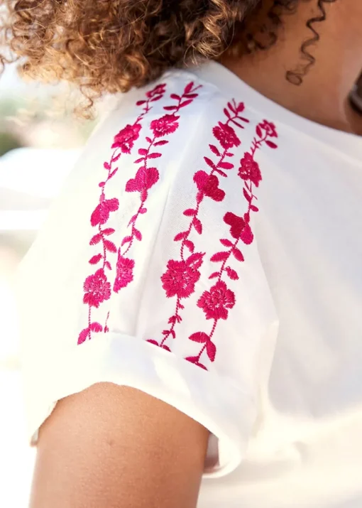 Cotton Traders Warm Cream Embroidered Jersey Top