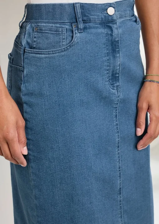 Cotton Traders Washed Blue Stretch Denim Skirt