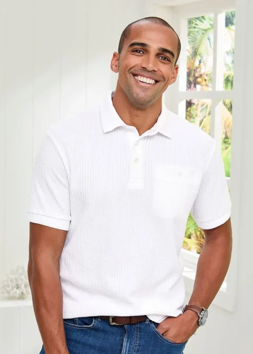 Cotton Traders White Seersucker Polo Shirt