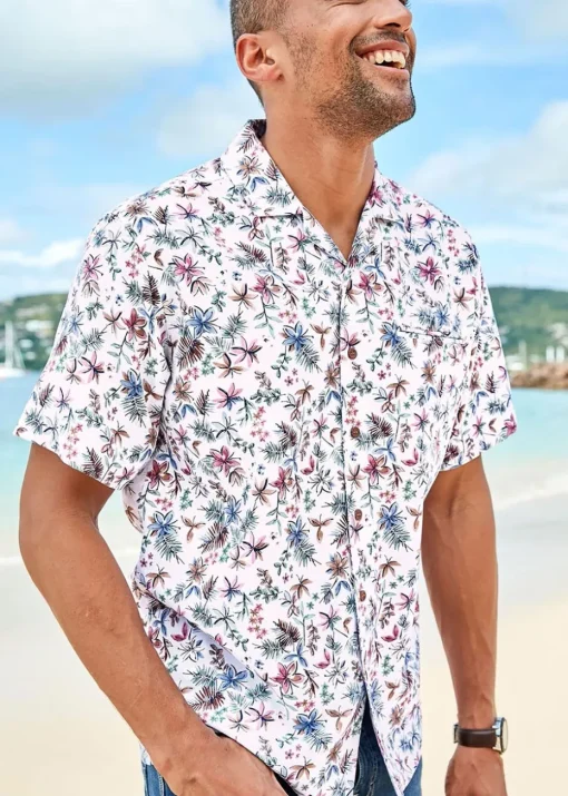Cotton Traders White Short Sleeve Summer Print Soft Touch Print Shirt