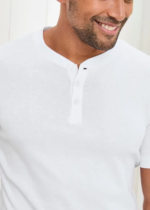 Cotton Traders White Short Sleeve Grandad Base Layer Top