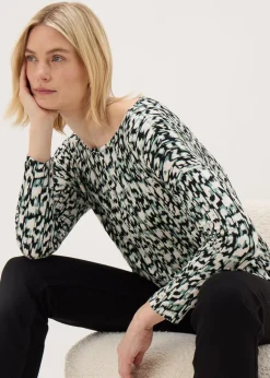 Cream Abstract Long Sleeve Top