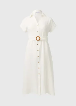 Cream Buckle Midi Shirt Dress
