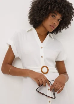 Cream Buckle Midi Shirt Dress