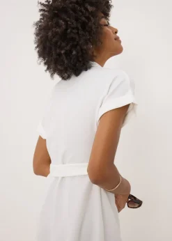 Cream Buckle Midi Shirt Dress