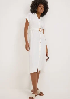Cream Buckle Midi Shirt Dress
