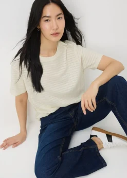 Cream Burnout Stripe T-Shirt