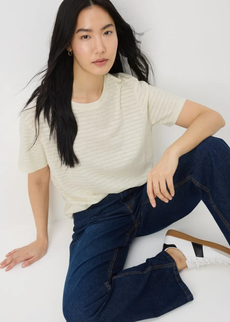 Cream Burnout Stripe T-Shirt