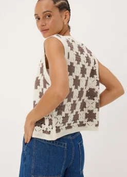 Cream Crochet Patterned Waistcoat