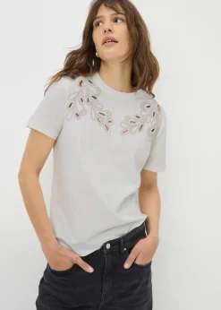 Cream Cutwork Detail T-Shirt