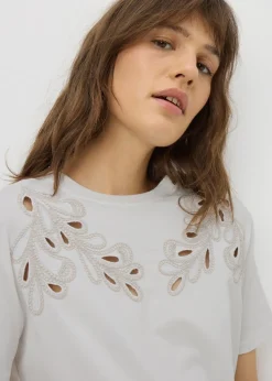 Cream Cutwork Detail T-Shirt