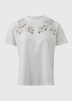 Cream Cutwork Detail T-Shirt