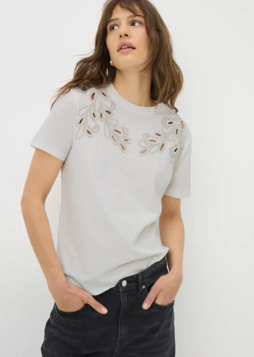 Cream Cutwork Detail T-Shirt