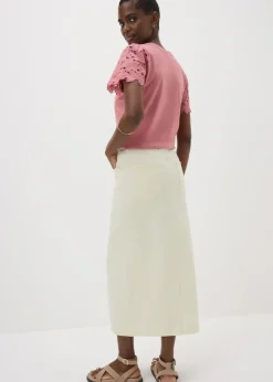 Cream Denim Midi Skirt