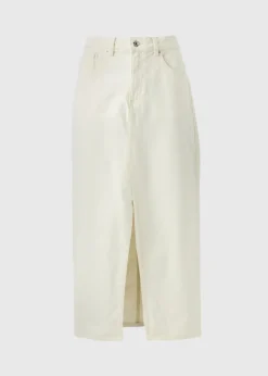 Cream Denim Midi Skirt