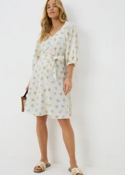 Cream Ditsy Floral Belted Mini Tea Dress