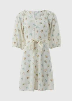 Cream Ditsy Floral Belted Mini Tea Dress