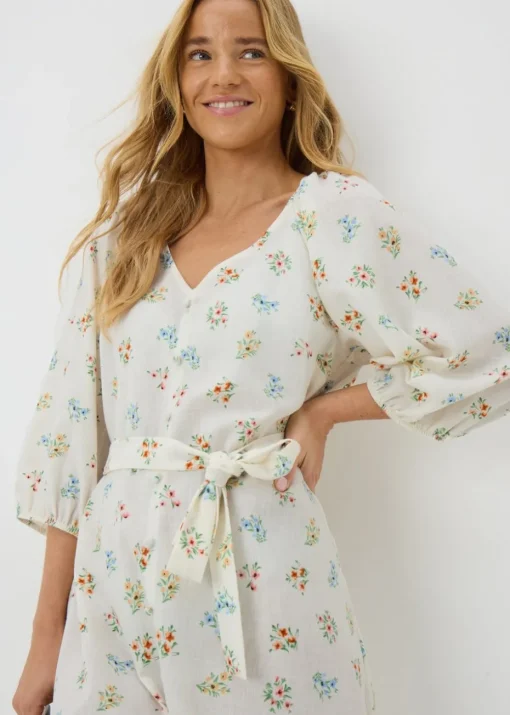 Cream Ditsy Floral Belted Mini Tea Dress
