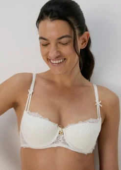 Cream Embroidered Bra