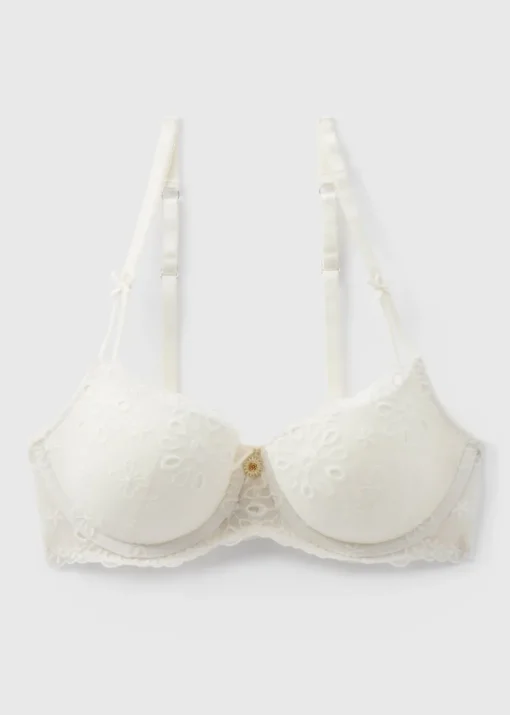Cream Embroidered Bra