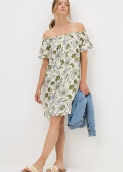 Cream Floral Bardot Mini Dress