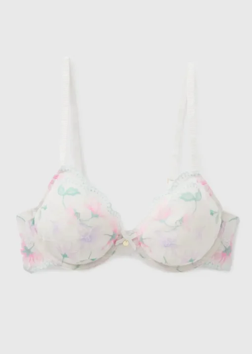 Cream Floral Non Padded Bra