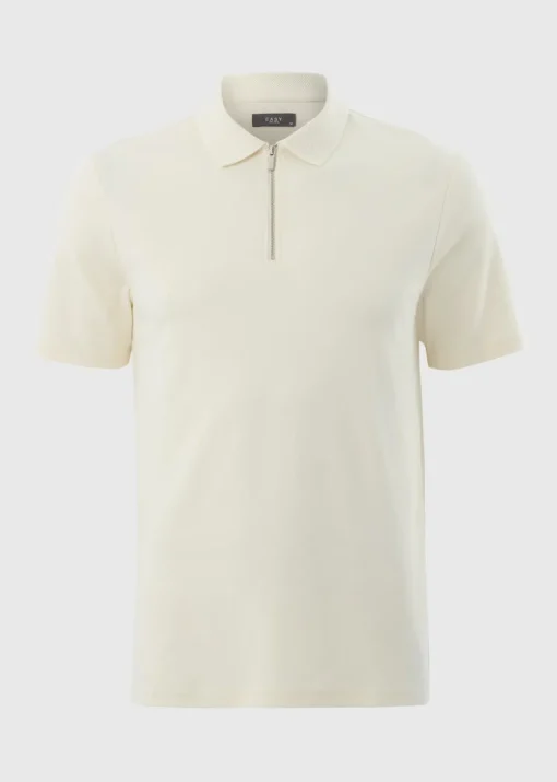 Cream Interlock 1/4 Zip Polo Shirt