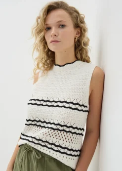 Cream Knitted Black Trimmed Vest