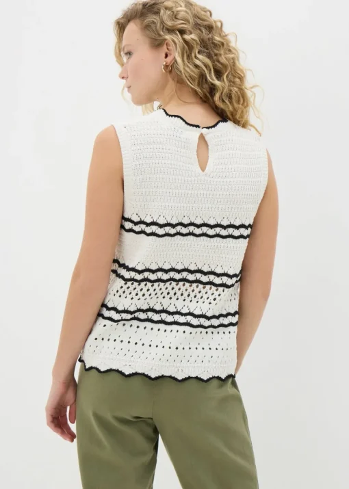 Cream Knitted Black Trimmed Vest