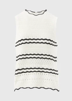 Cream Knitted Black Trimmed Vest