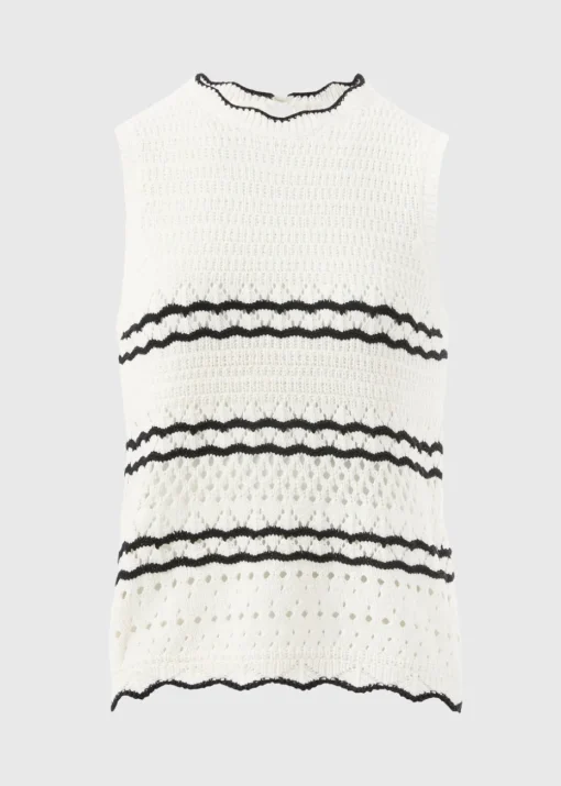 Cream Knitted Black Trimmed Vest