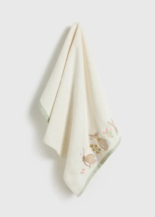 Cream Meadow Embroidered Bunny Towel