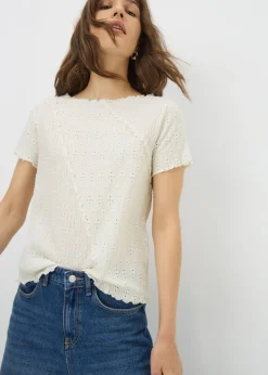 Cream Mixed Texture T-Shirt