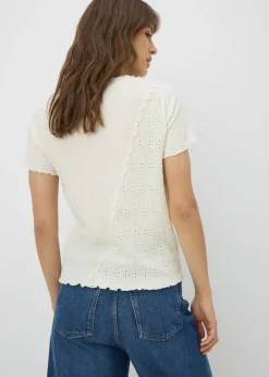 Cream Mixed Texture T-Shirt
