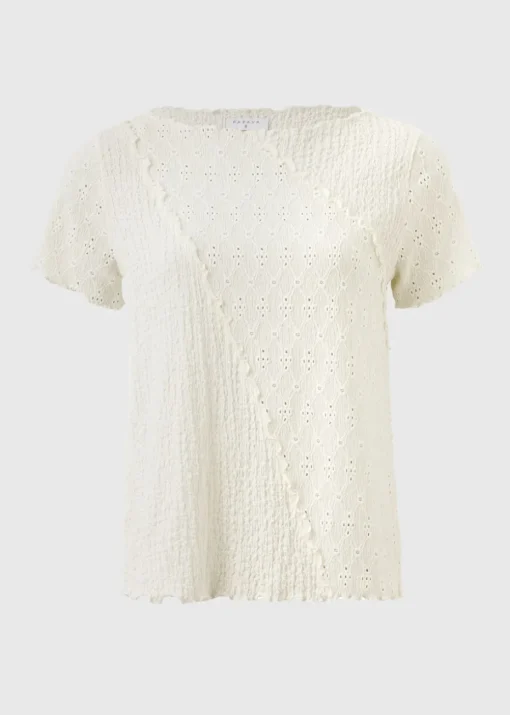 Cream Mixed Texture T-Shirt