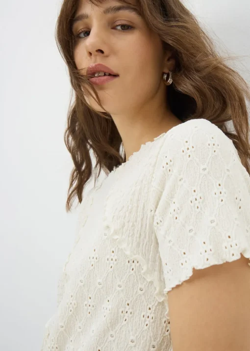 Cream Mixed Texture T-Shirt