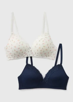 Cream Multicolour Lace Trim Bralettes