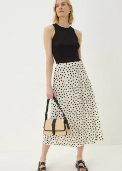 Cream Polka Dot Flared Midaxi Skirt