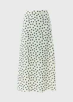 Cream Polka Dot Flared Midaxi Skirt