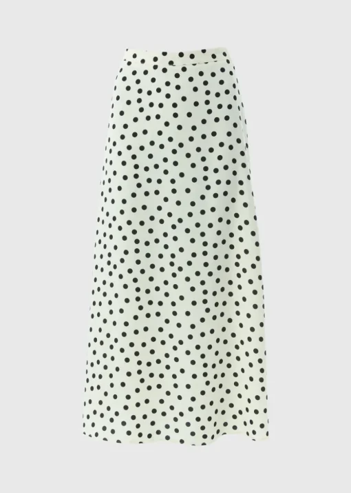 Cream Polka Dot Flared Midaxi Skirt