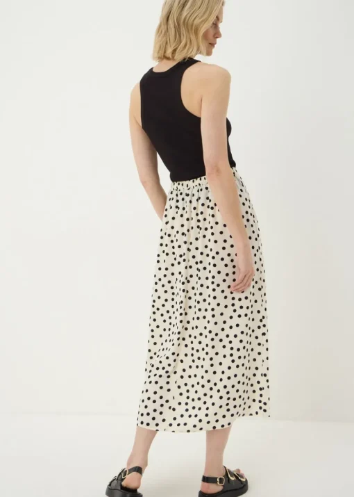 Cream Polka Dot Flared Midaxi Skirt