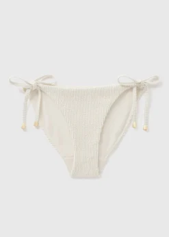Cream Ribbed Side Tie Bikini Bottoms