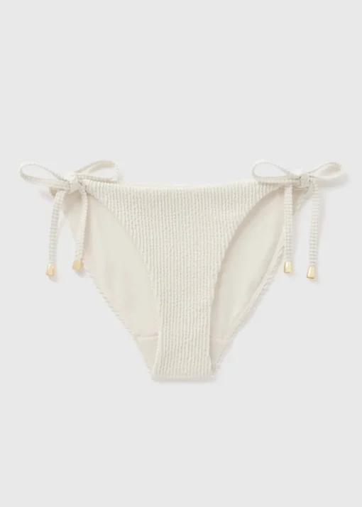 Cream Ribbed Side Tie Bikini Bottoms