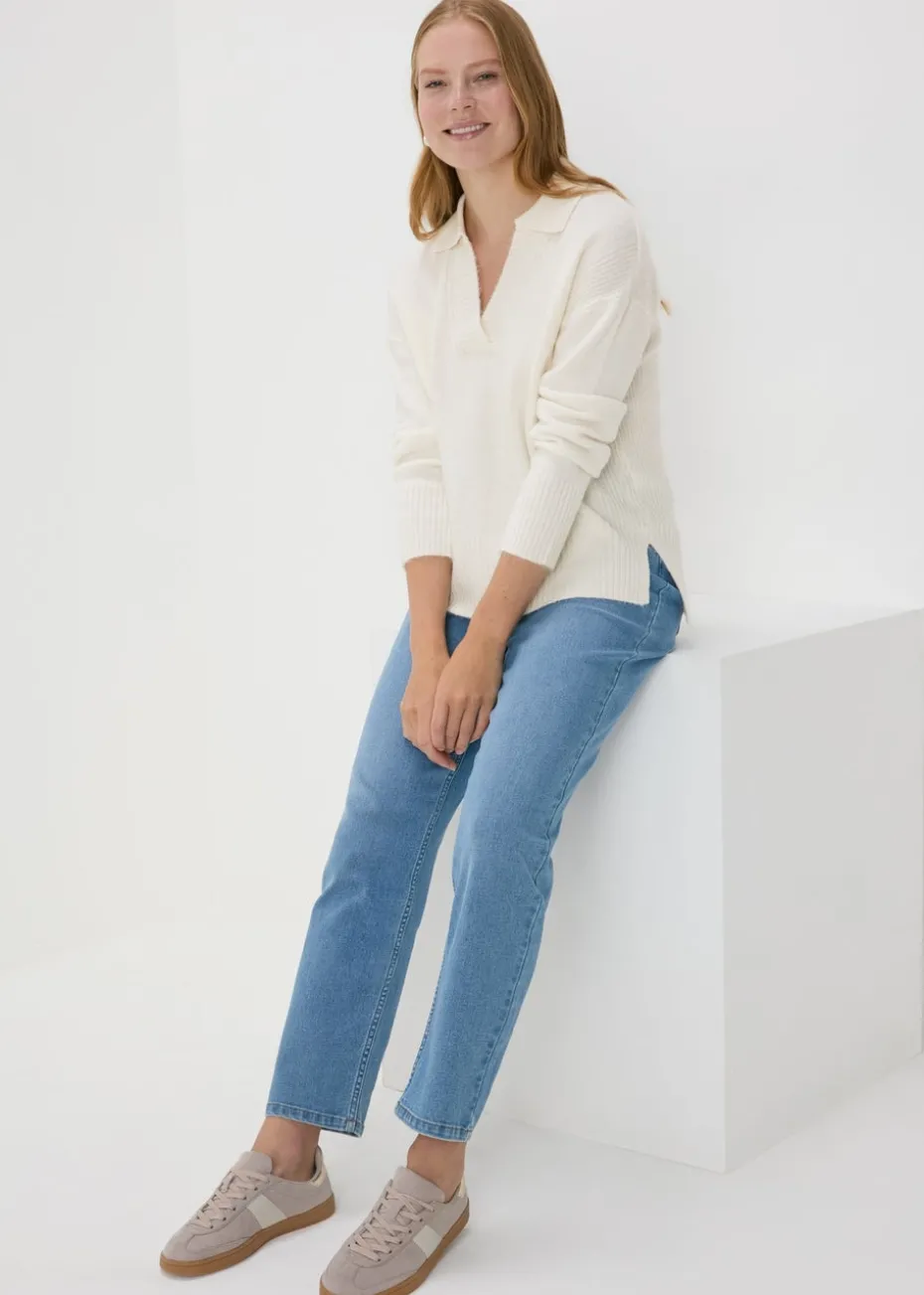 Cream Ribbed V-Neck Jumper